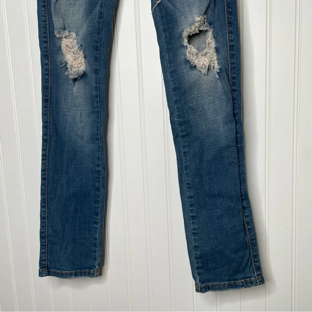 Machine Rose Embroidered Ripped Torn Skinny Jeans - Picture 3 of 9